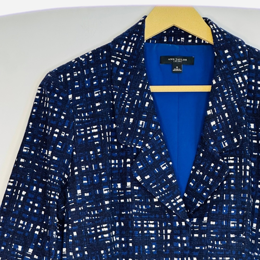 Ann Taylor Blazer Womens 8 Blue Print Career Work Office - Picture 4 of 8